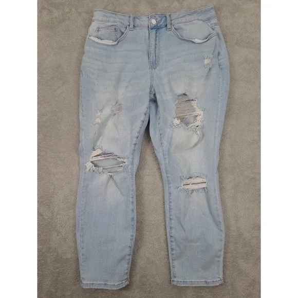 Judy Blue Jeans Womens 16W Blue Boyfriend Fit Distressed High Rise Stretch Rips - Picture 1 of 15